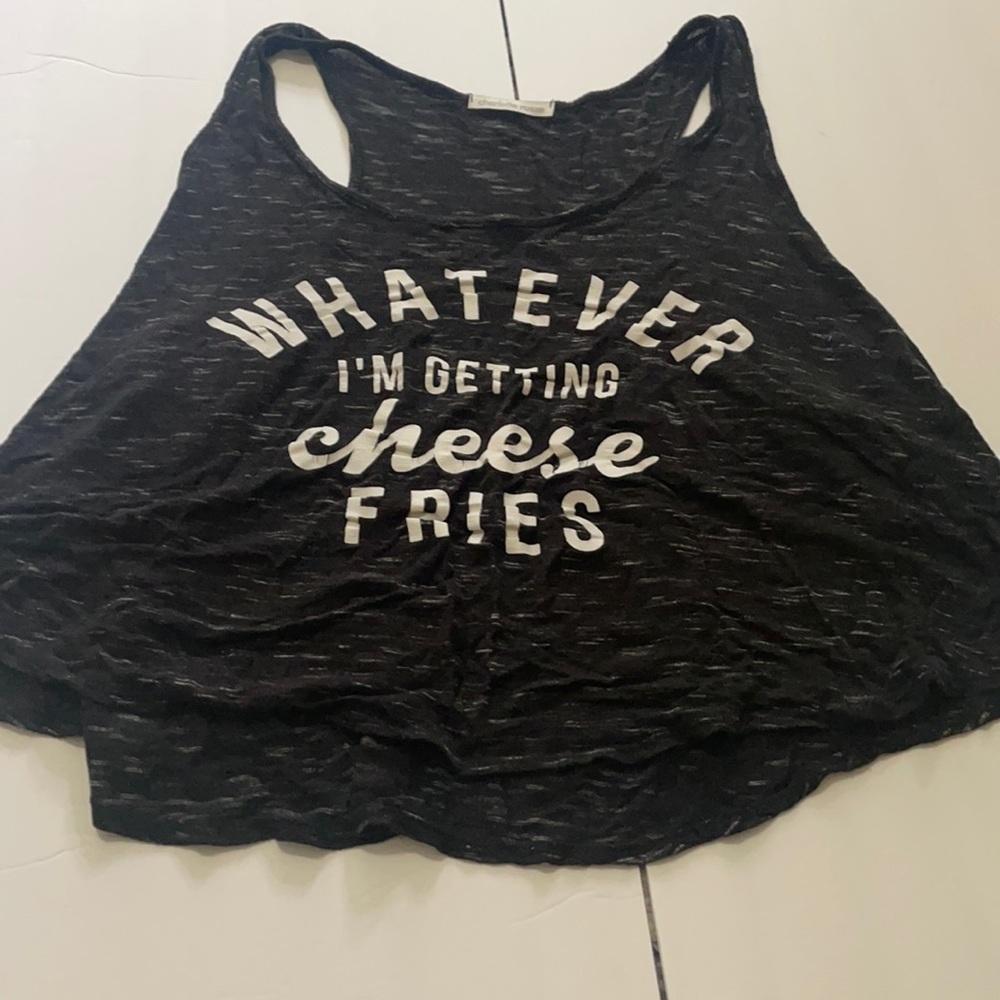 Sheer material, cheese fries workout tank
